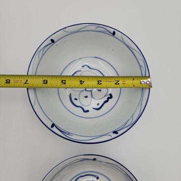 Three Hand Painted Porcelain Blue and White Nesting Chinese Rice Bowls - Picture 11 of 13